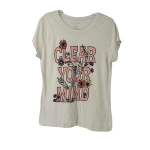 Clear Your Mind Graphic T-Shirt Short Sleeve Cream Wound Up Juniors XXXL Flower